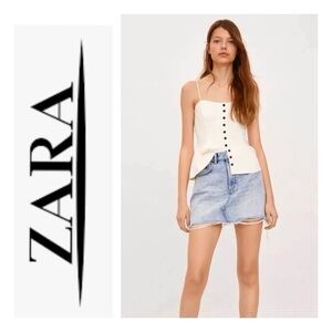 New Zara High Rise Frayed Denim Skirt